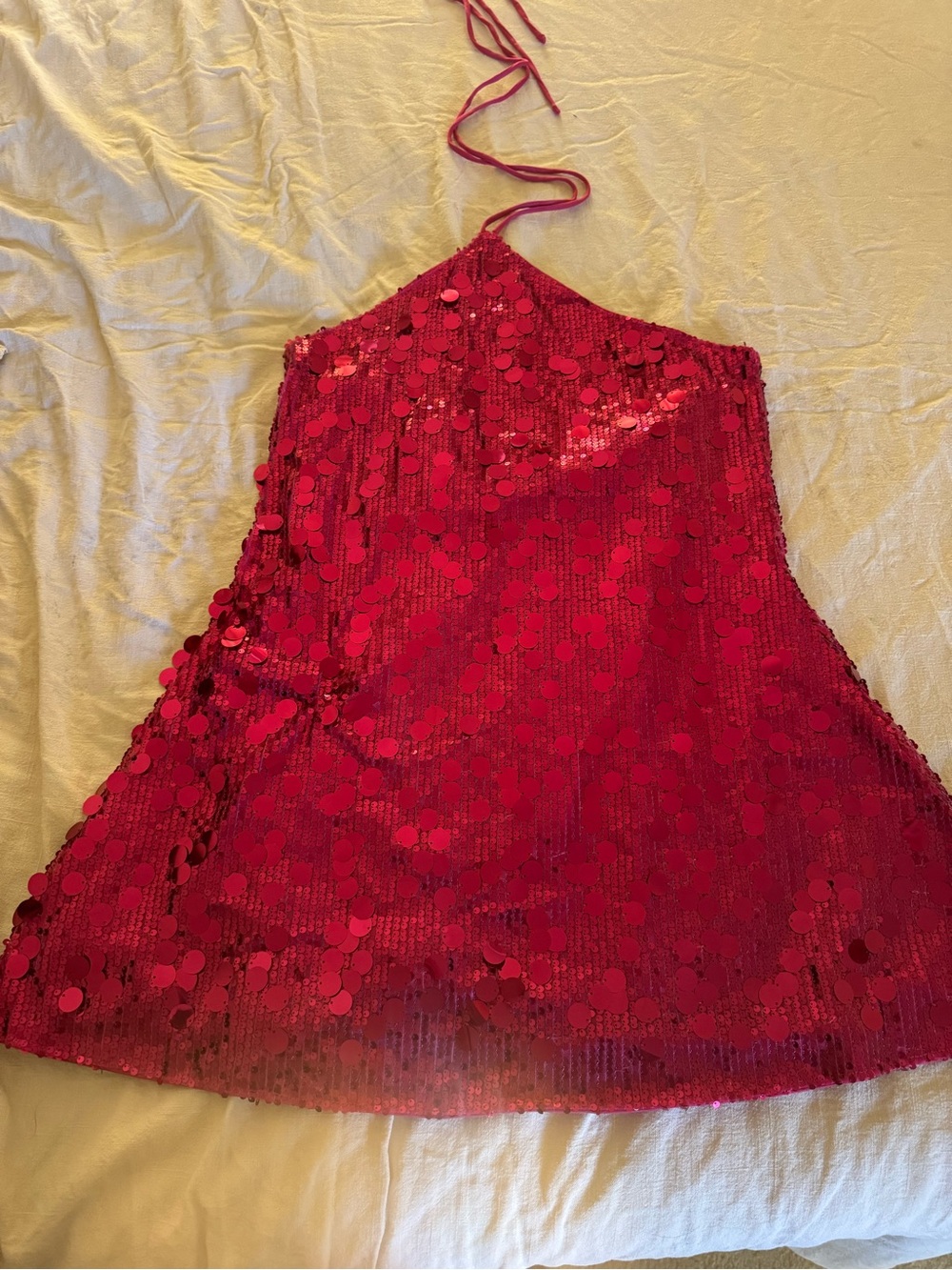 Red Sequin Halter Mini dress